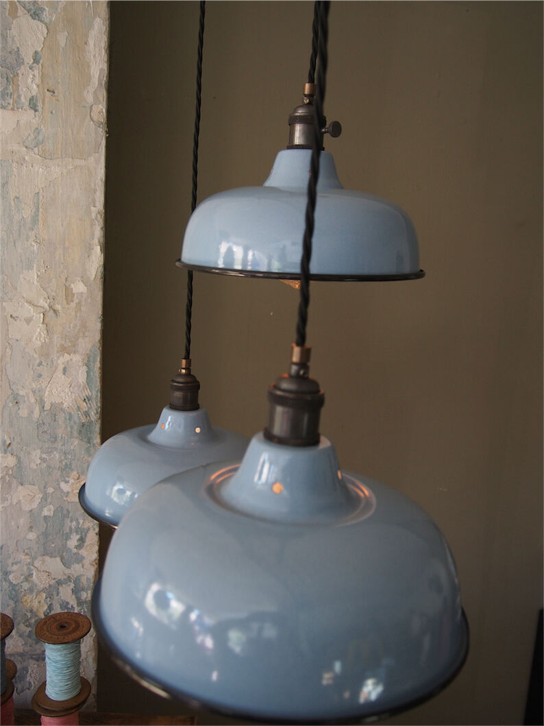 Day blinds emailed industrial lamp sky blue