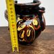 Vintage Round and Twisted Vase - Black Background and Floral Decoration H 16 cm