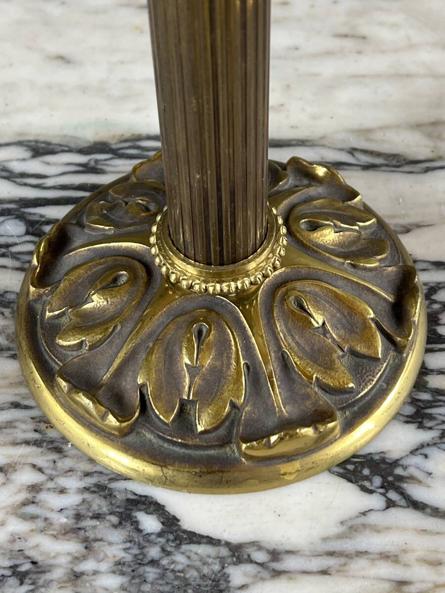Pair of gilded bronze candelabra with 5 lights, Louis XVI style, 20th century.