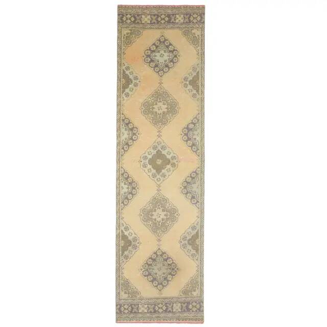 1970s Vintage Turkish Hand-Knotted Wool Cotton Orange Runner Rug 100x360