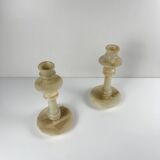 Pair of alabaster candlesticks, 20th century