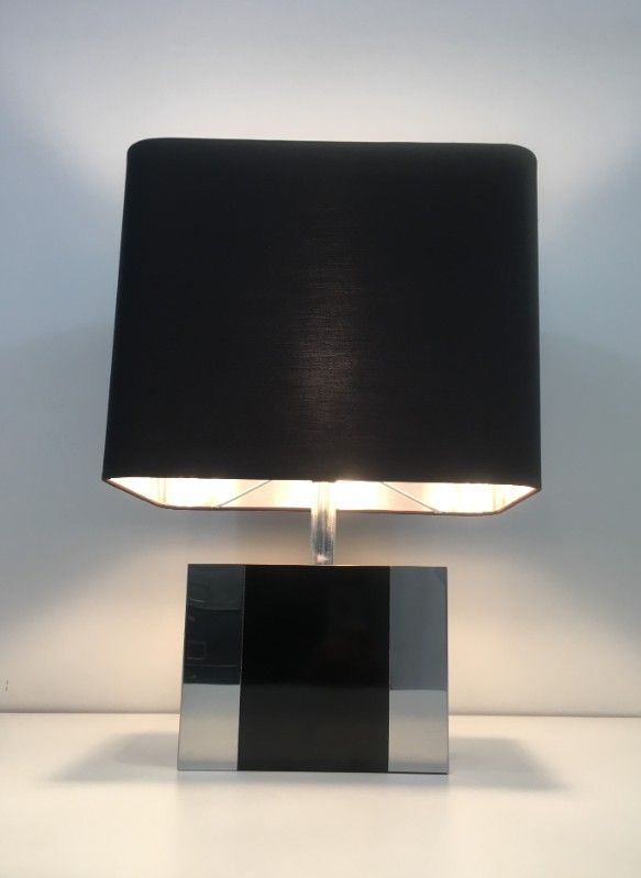 Chrome and black lacquer lamp