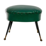 Vintage Italian green leatherette pouf with brass feet from 50s