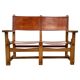 Vintage French Handmade Castle Bench in Oak and Cognac Leather, 1960s.