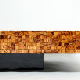 Olive wood marquetry coffee table by Sandro Petti 1970