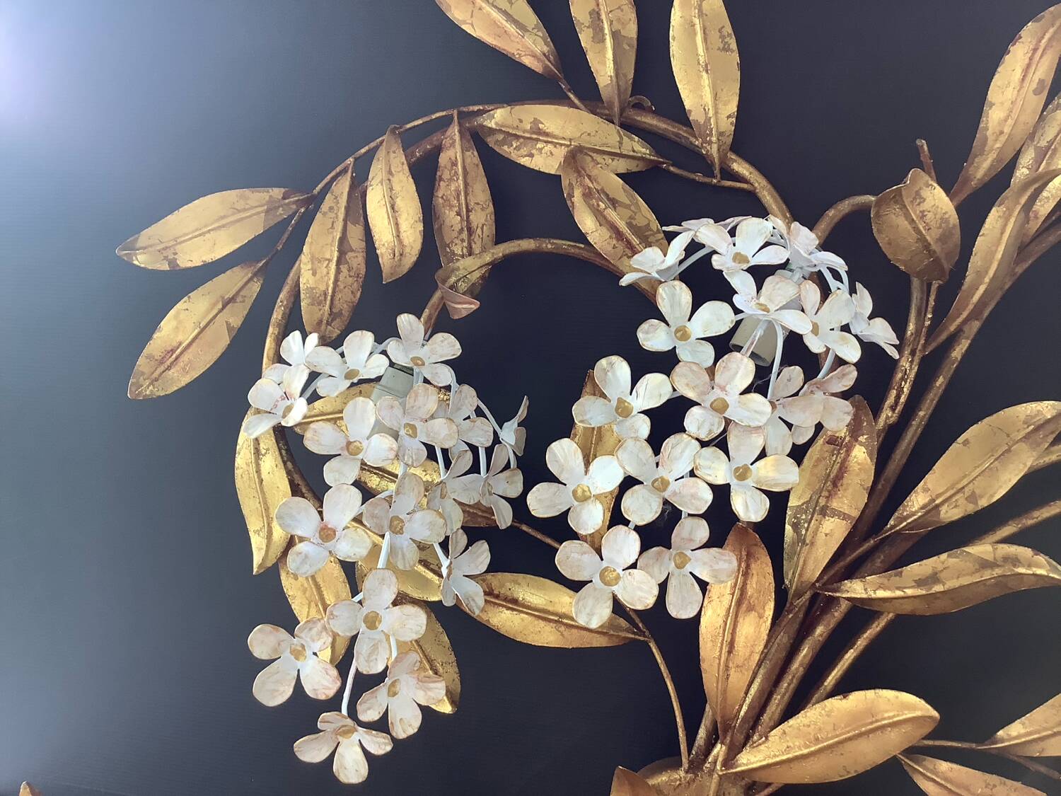 Hans Kogl 2 Vintage Wisteria Floral Wall Sconces with Gold Leaf Finish, 4 Lights