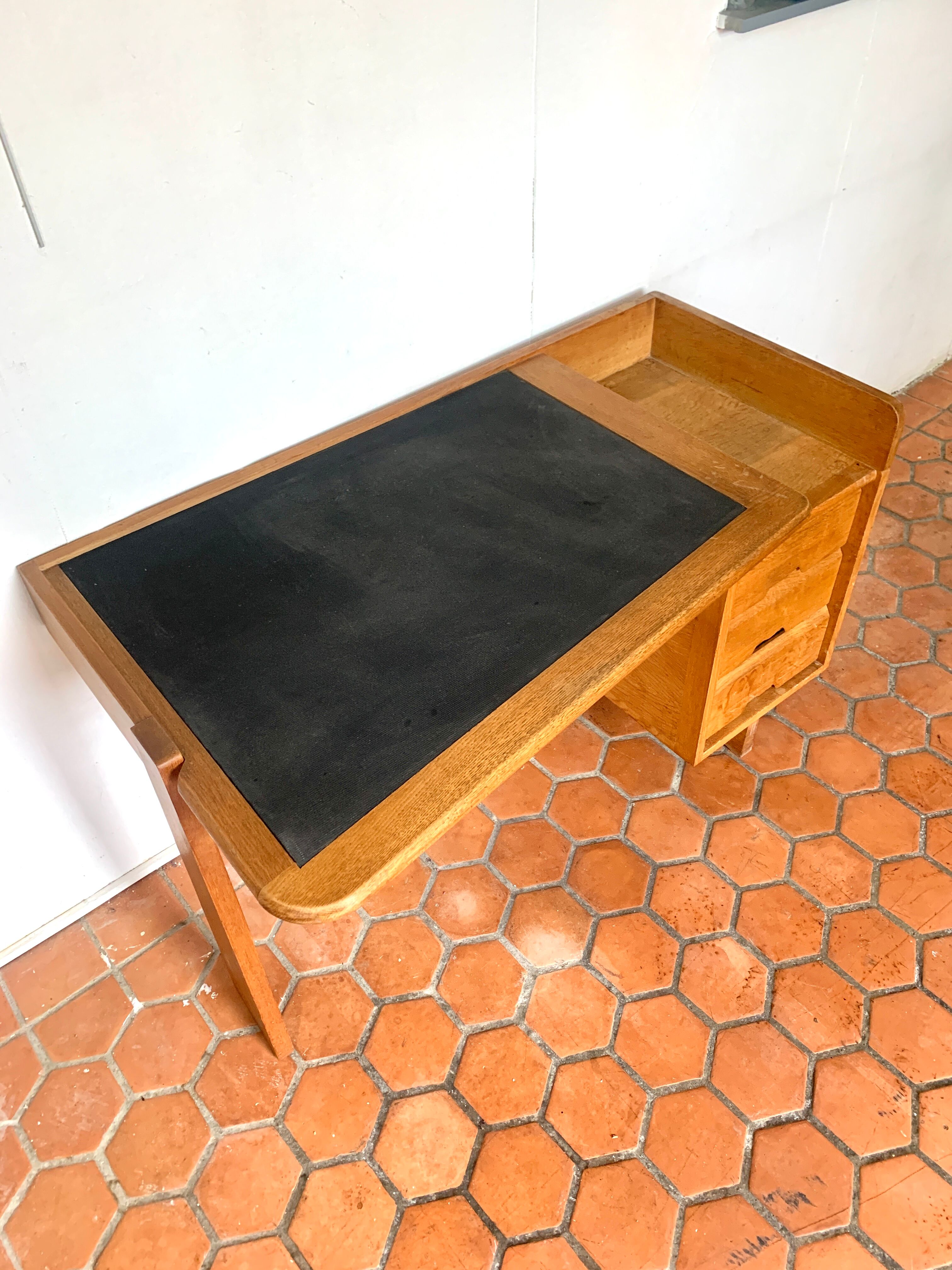 Solid oak desk Guillerme and Chambron 1960