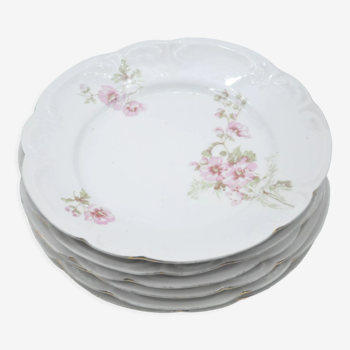 Ancien service 6 assiettes plates en porcelaine décor fleur collection art table