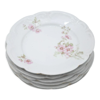 Old service 6 flat porcelain plates decoration flower collection art table