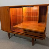 High sideboard, display cabinet and secretary, Scandinavian in teak, France around 1960.