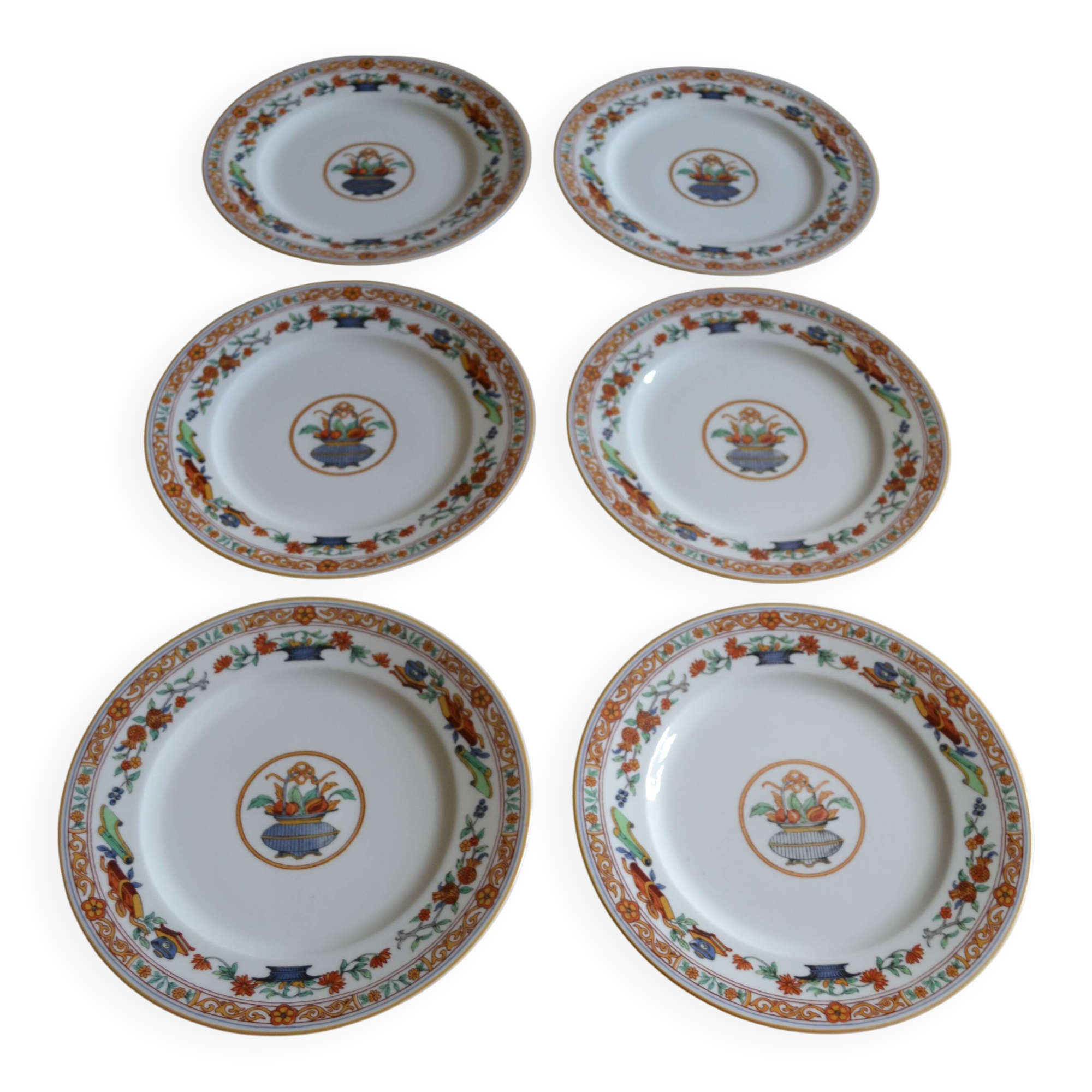 Limoges porcelain Haviland 6 flat plates decor "In the basket"