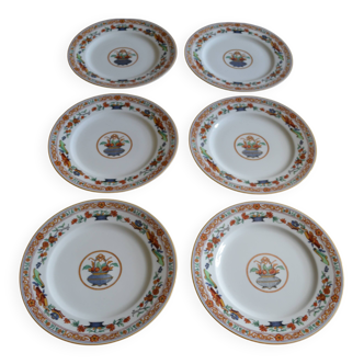 Limoges porcelain Haviland 6 flat plates decor "In the basket"