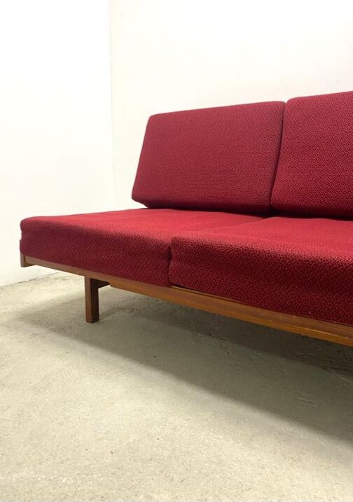 Beech sofa bed & red fabric by Drevotar Czech vintage 1960s