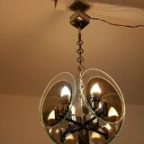 Vintage Art Deco chandelier in chrome metal and glass, Italy, 1970s