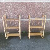 Pair of wall shelves vintage in rattan bamboo wicker