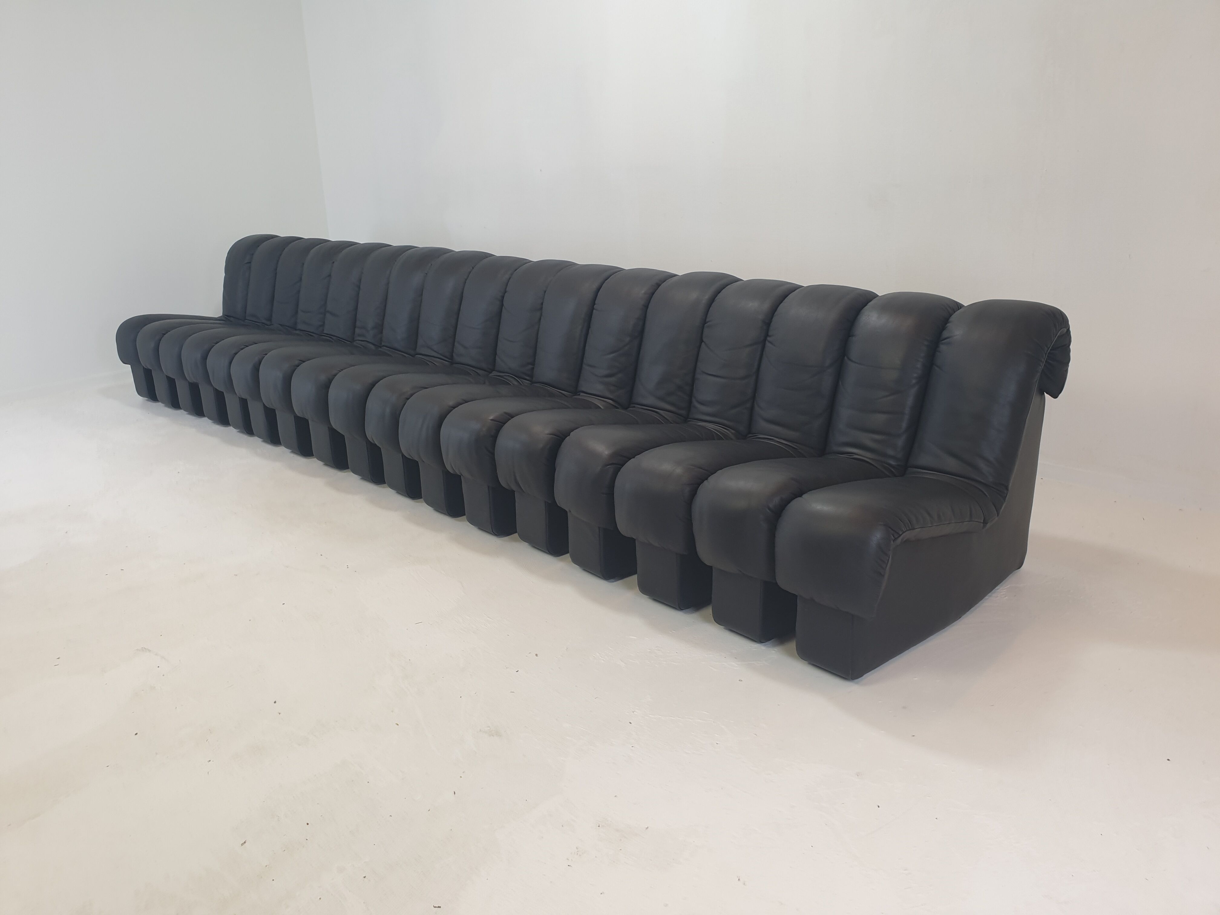 De Sede DS-600 "Non Stop" Snake Shaped Modular Sofa in Full Black Leather