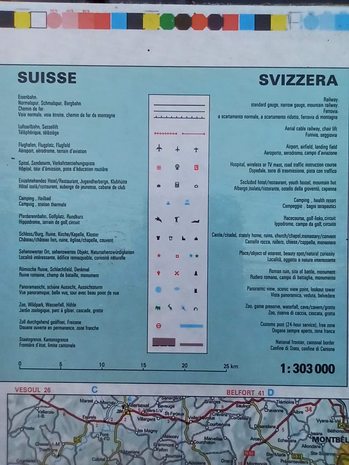 Very large Swiss road map on tole - 126 x 86.5 cm