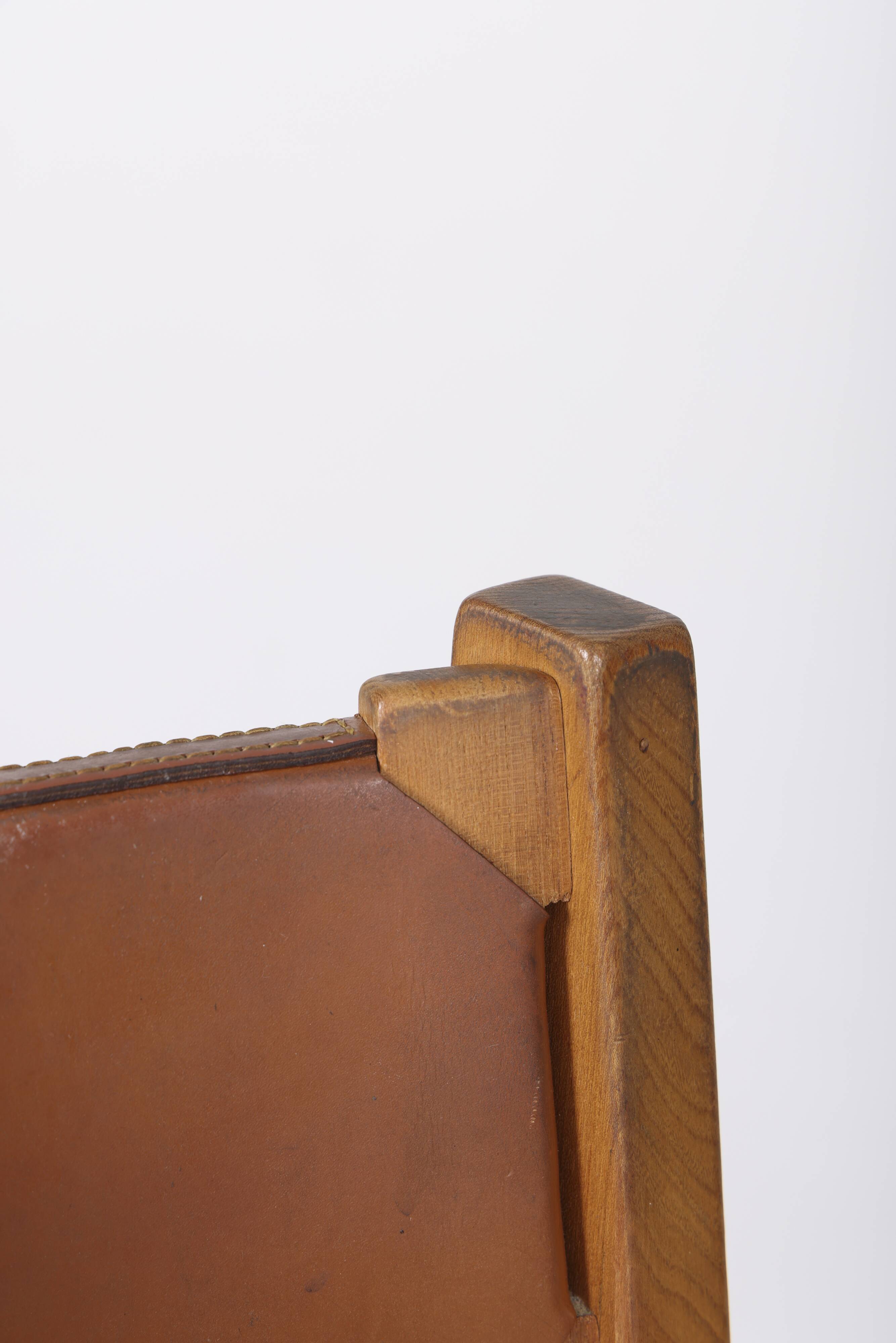 Chaises marron en cuir et bois, 1970s