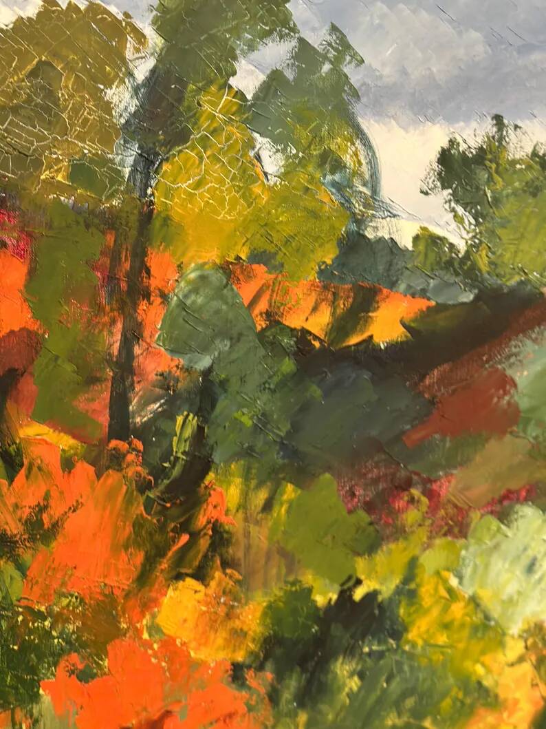 Swedish Oil on Canvas "Autumn Landscape" by Stig Hallblom, Vintage & Framed