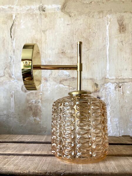 Brass and striated glass wall lamp
