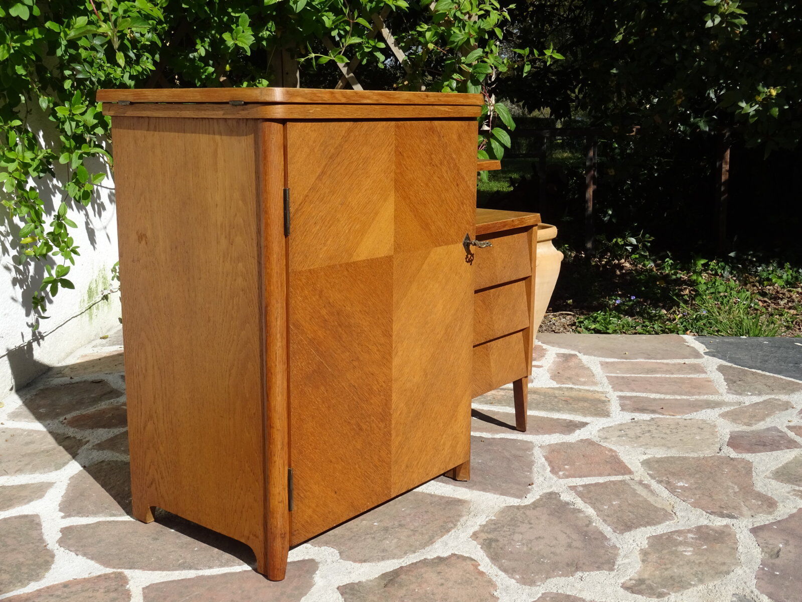 Asymmetrical oak dresser buffet