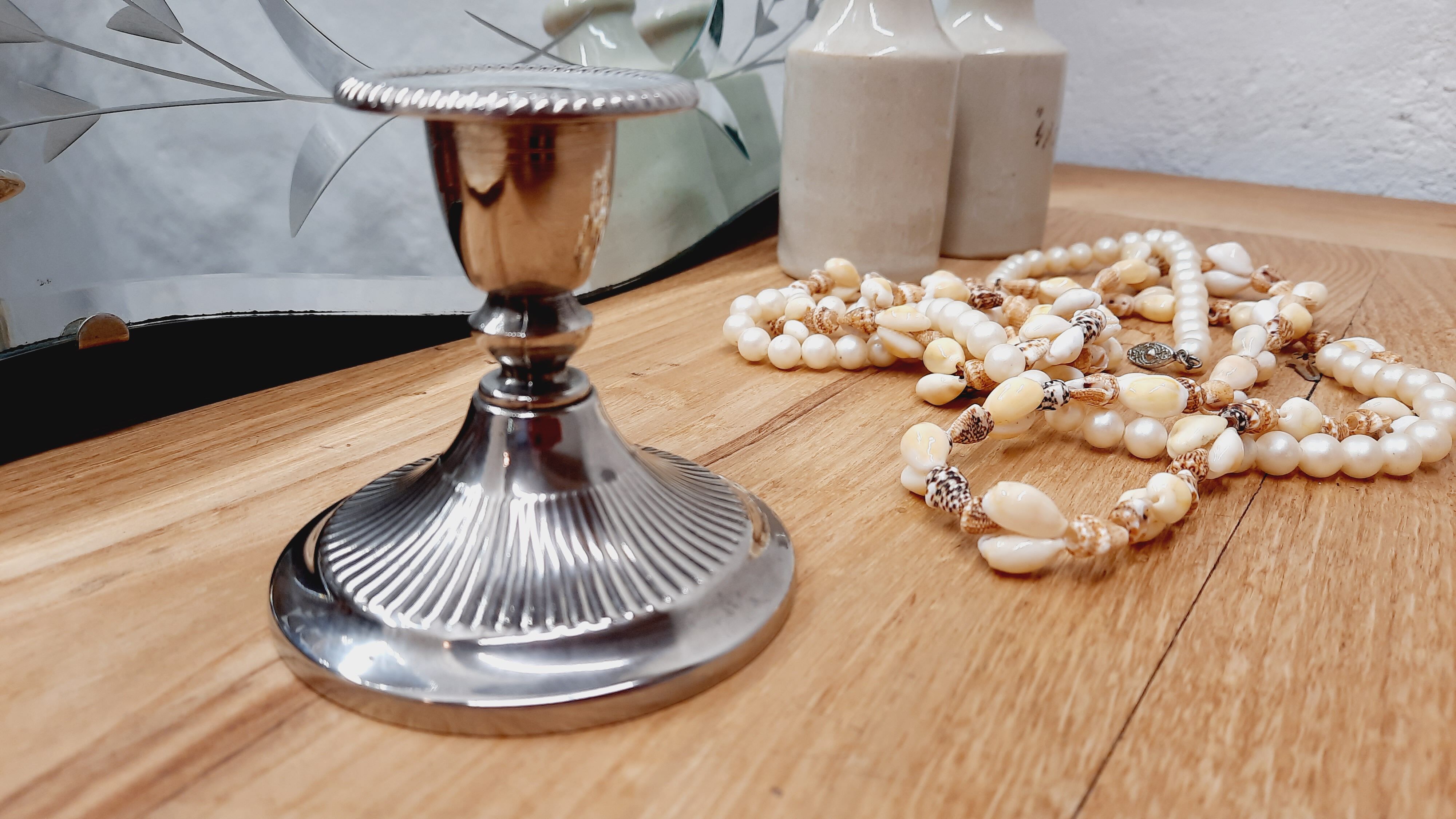 Silver metal table candle holder