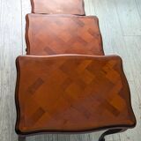 Set of 3 nesting tables - Louis XV style - cherry wood - parquet pattern marquetry decor (parquetry)