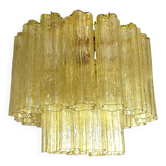 Luxury Italian Clear Amber “Tronchi” Murano Glass Flush Mount in Venini Sty