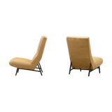 Set of 2 high back lounge chairs, 60s France.