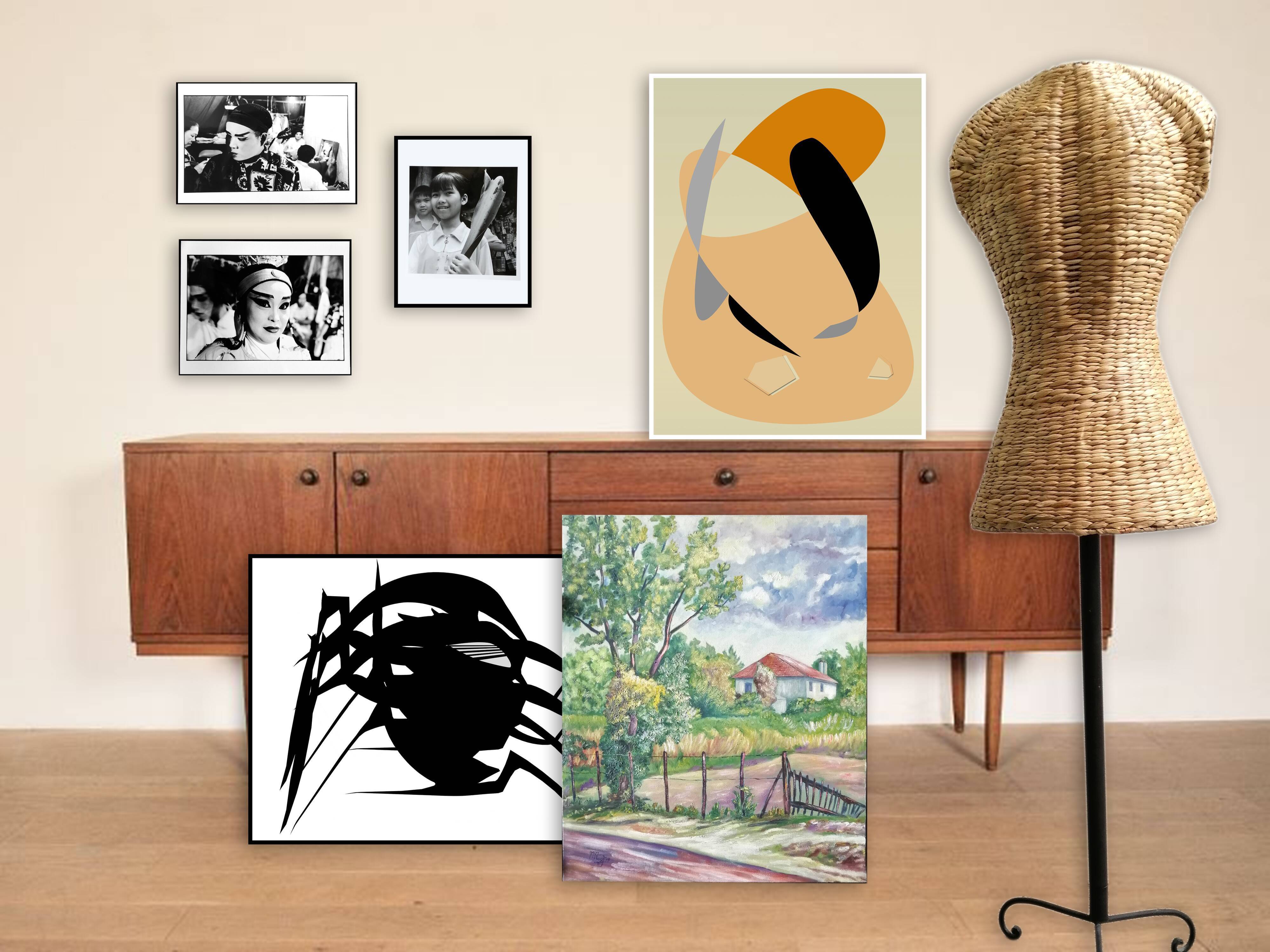 Model on a wicker stand.