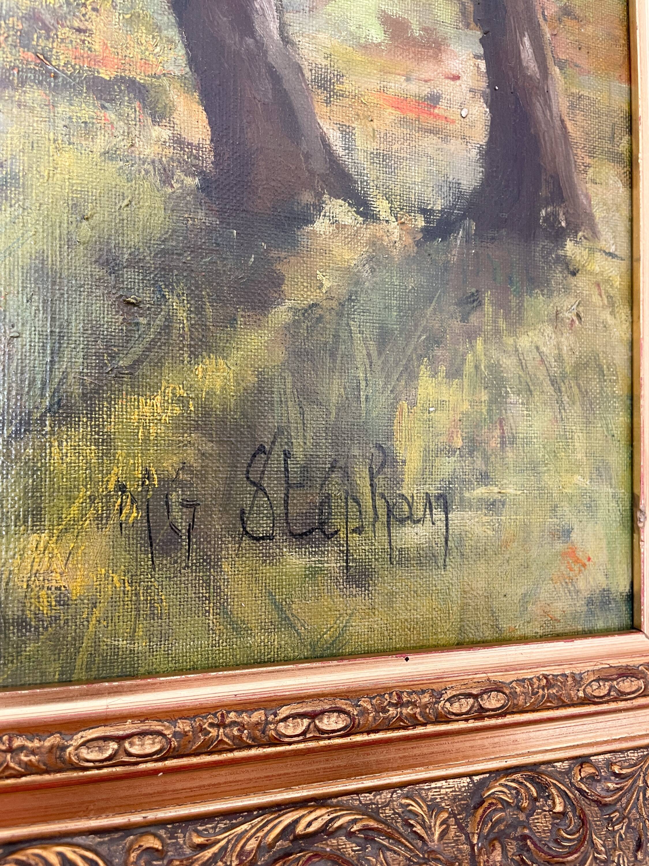 Oil on canvas - Landscape by the water - Signed M.G. Stéphan – 77x62cm