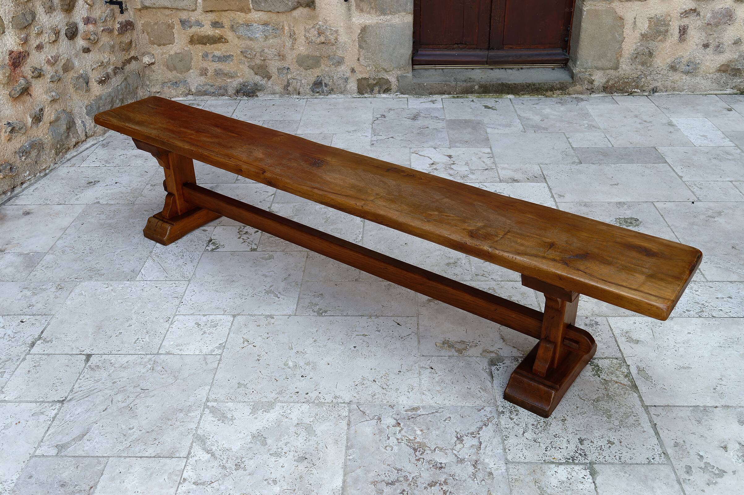 Pair of oak monastic community benches, France, early 20th century
