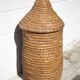 Old basket, burgundy straw and bramble, woven basket with lid, pantry