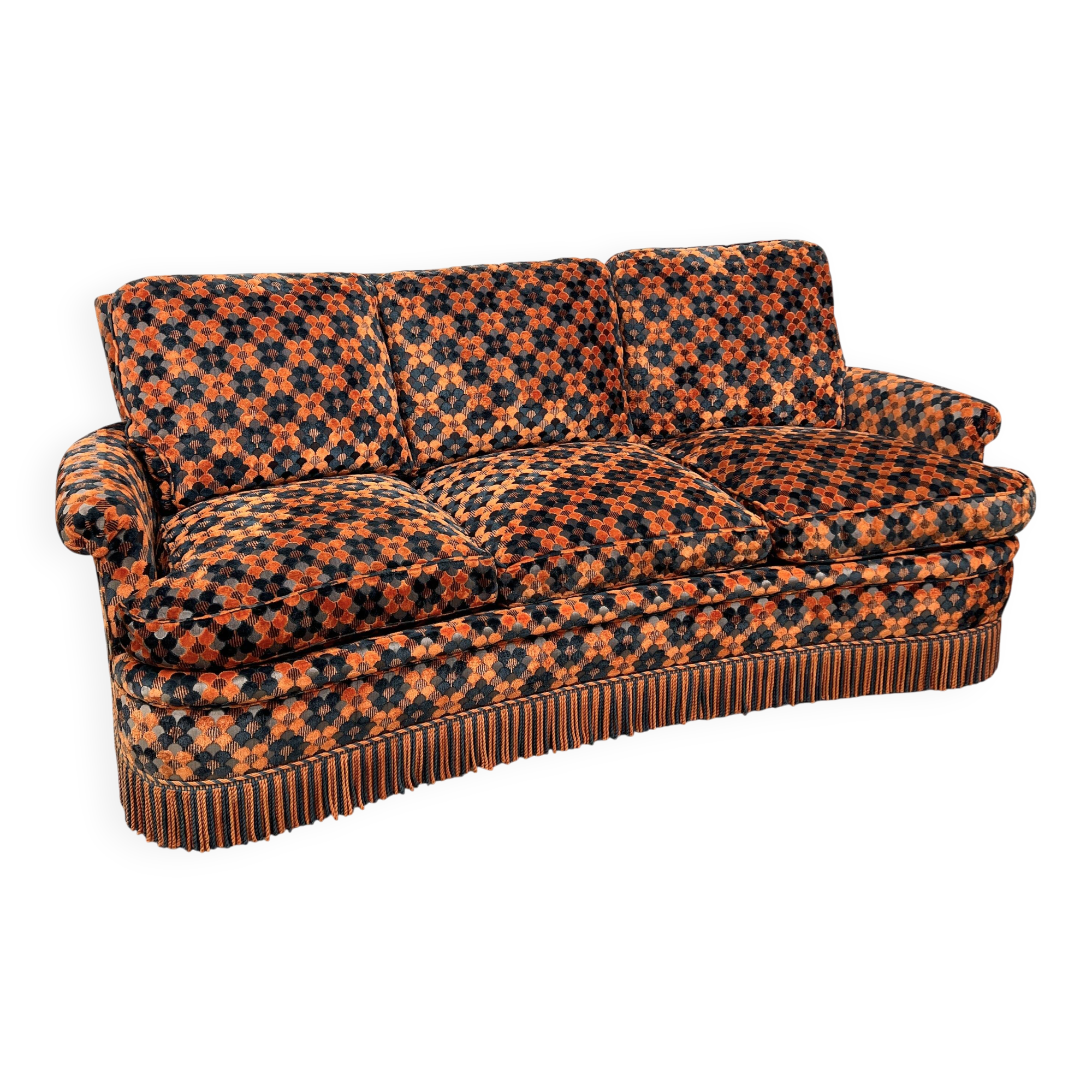 "Maximalist" 3-Seater Sofa 70s – Carved Velvet & Feathers