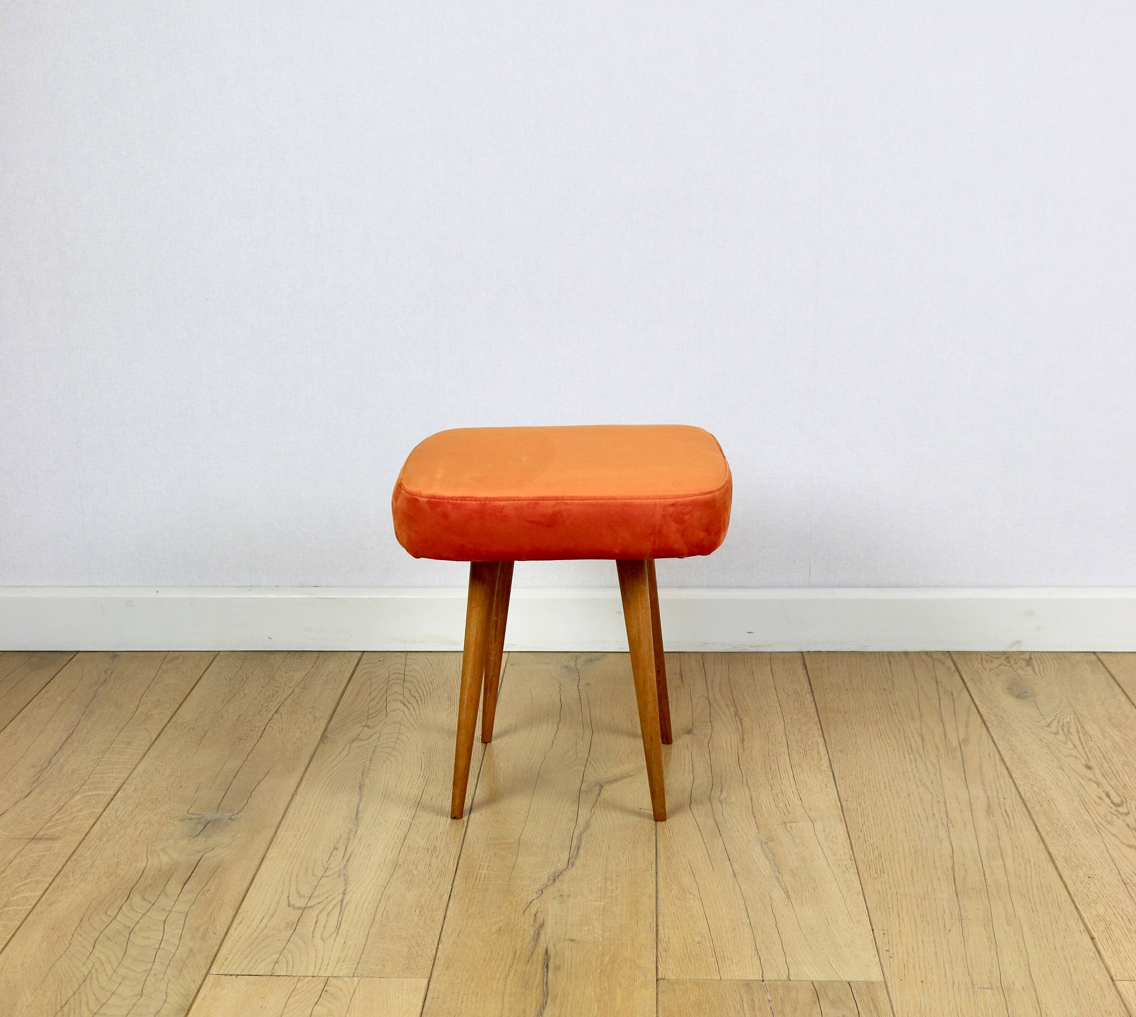 Orange square stool Vintage PRL 1970s