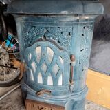 Blue enameled cast iron frying pan