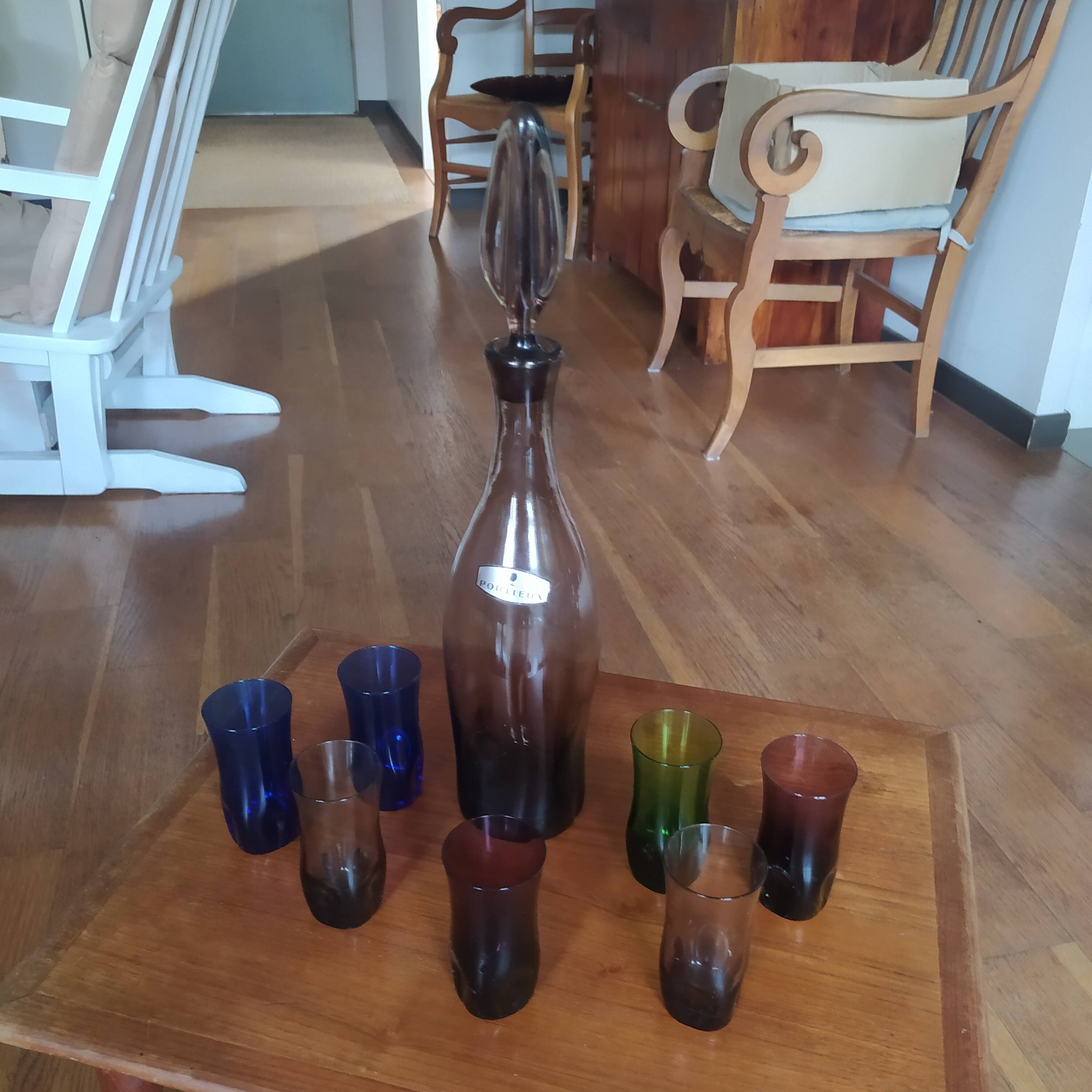 1970 liqueur service tinted glass Verrerie Portieux