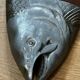 Plat poisson vintage bois et Métal– plateau de service saumon/truite –