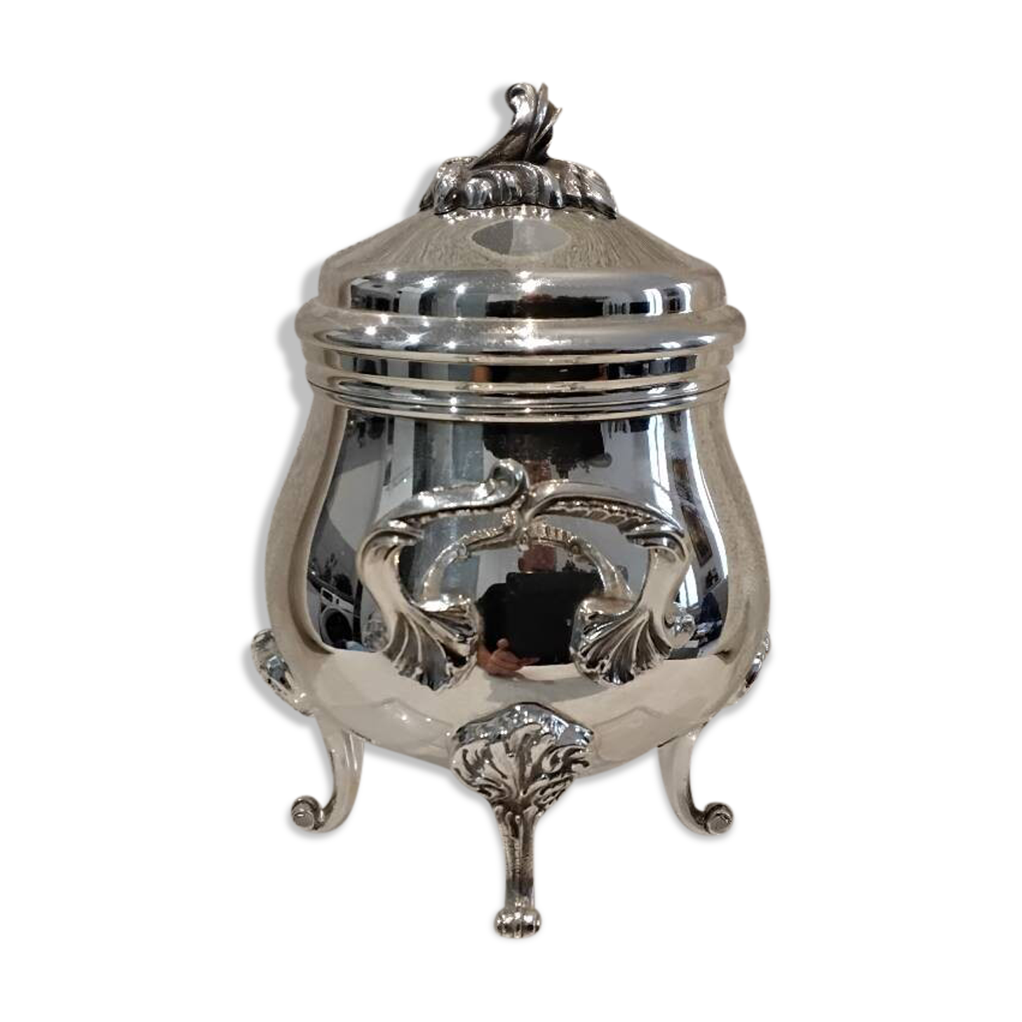 Silver-plated metal sugar bowl by Christofle silversmiths, Marly rocaille pattern