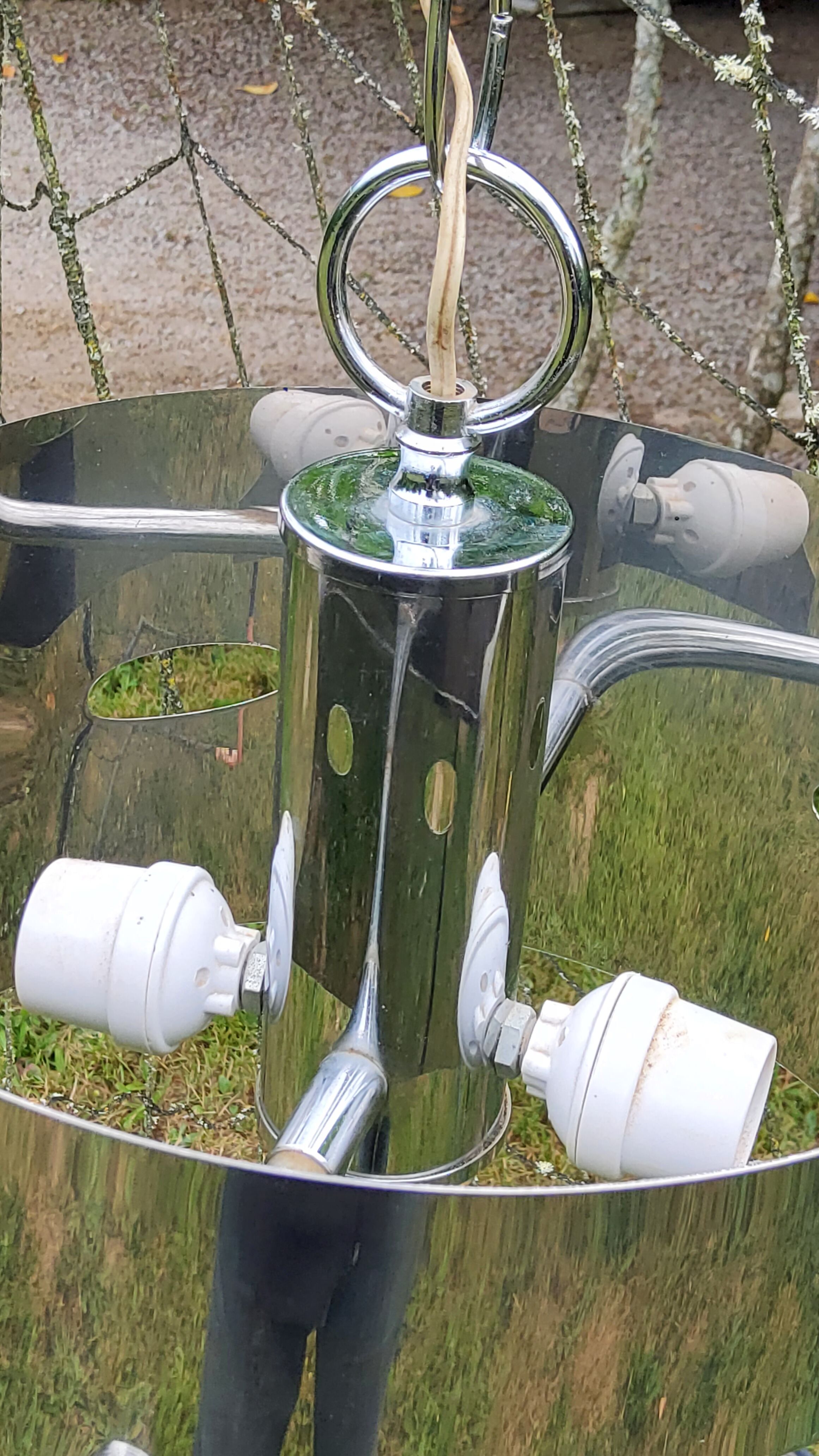 Design chandelier of the 70s in chromed metal