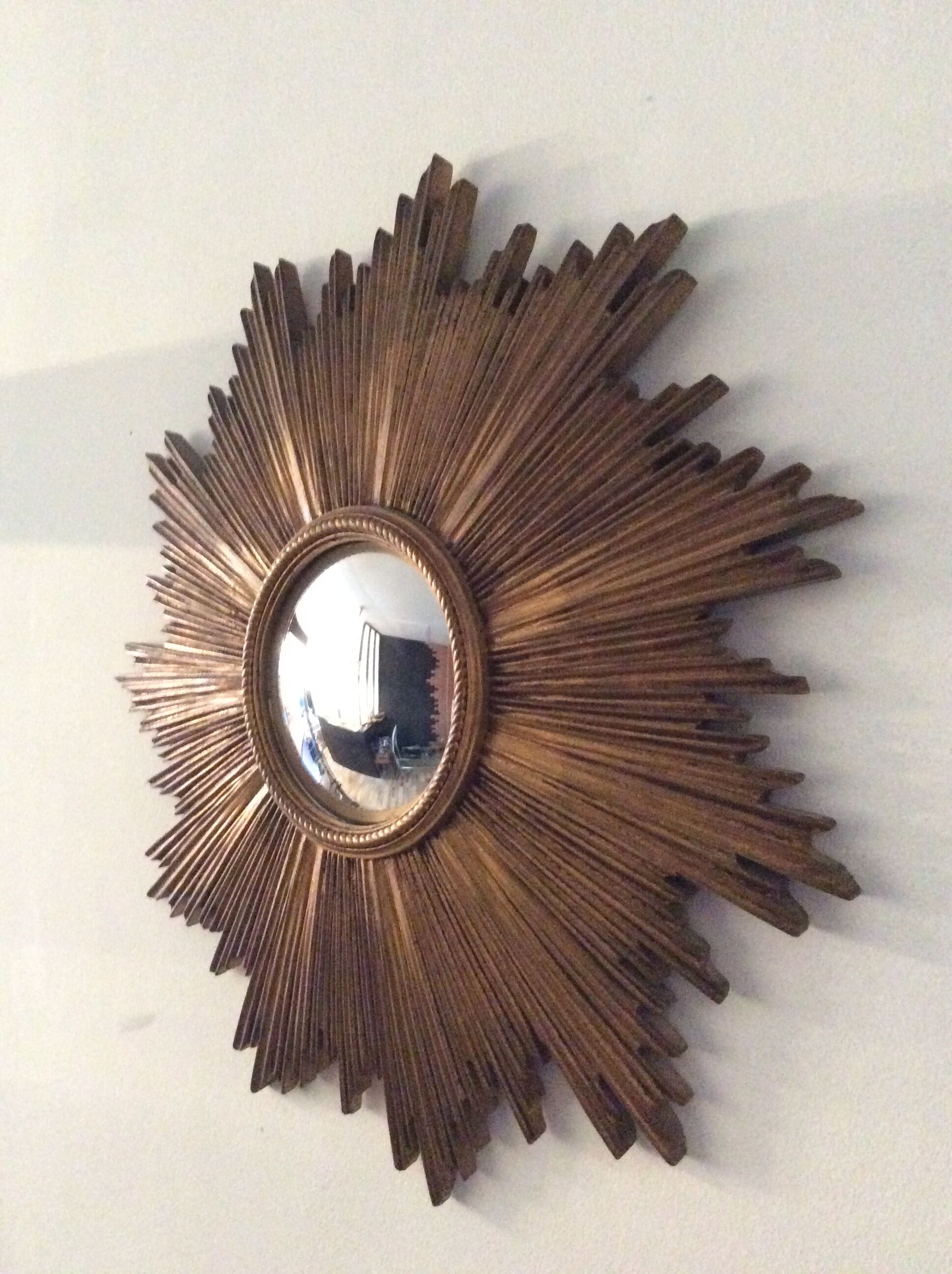 Golden wooden witch eye sun mirror, 60s