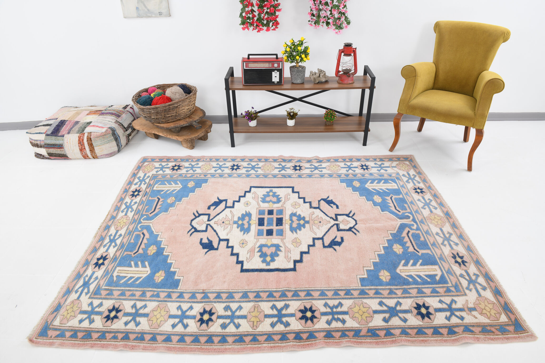 6x7 Pink & Blue Oushak Rug, 178x224Cm