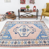 6x7 Pink & Blue Oushak Rug, 178x224Cm