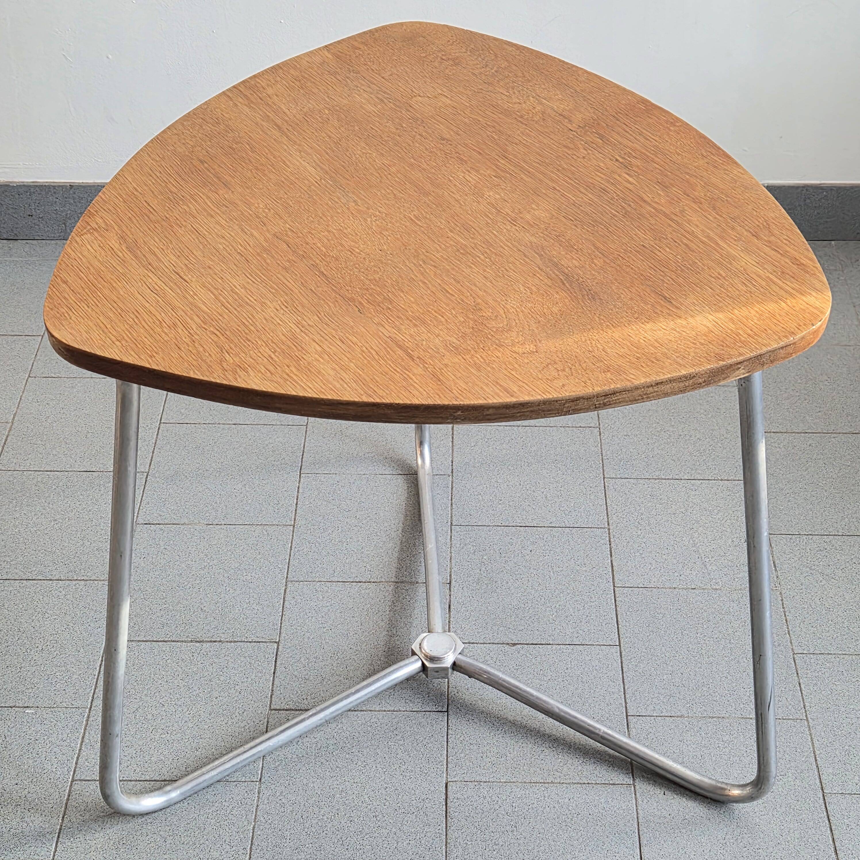 VINTAGE 1950 SIDE TABLE GUERIDON HETRE & ALUMINIUM DLG JACQUES HITIER 50S