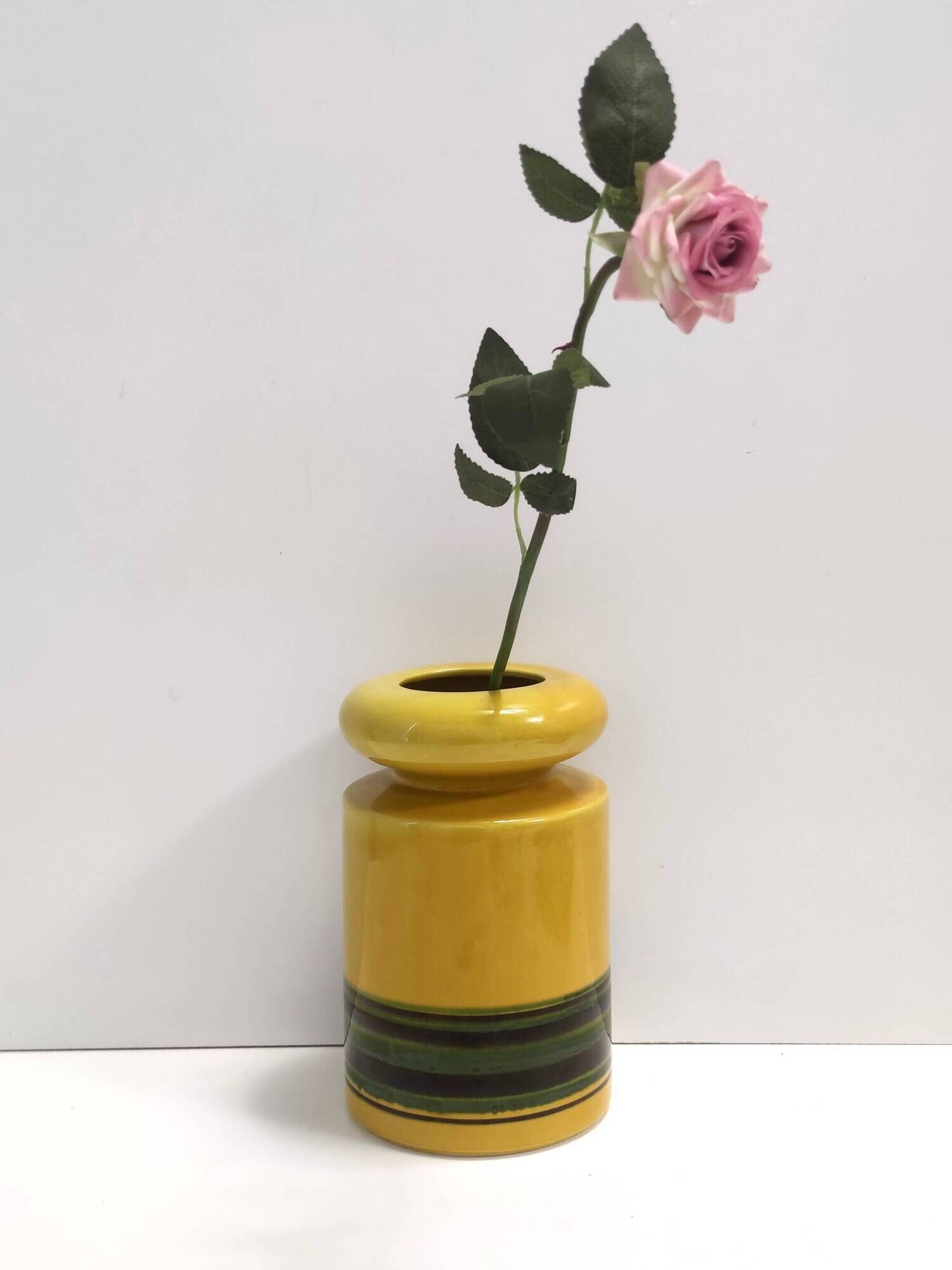 Set of Three Postmodern Blue and Yellow Glazed Vase and Bottles by Parravic
