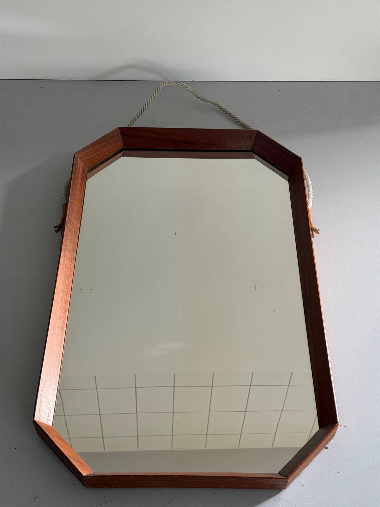 Mid-century rectangular wall mirror in teak, 1960, Italy