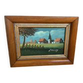 Small landscape painting, oil on panel, signed