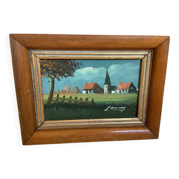 Small landscape painting, oil on panel, signed