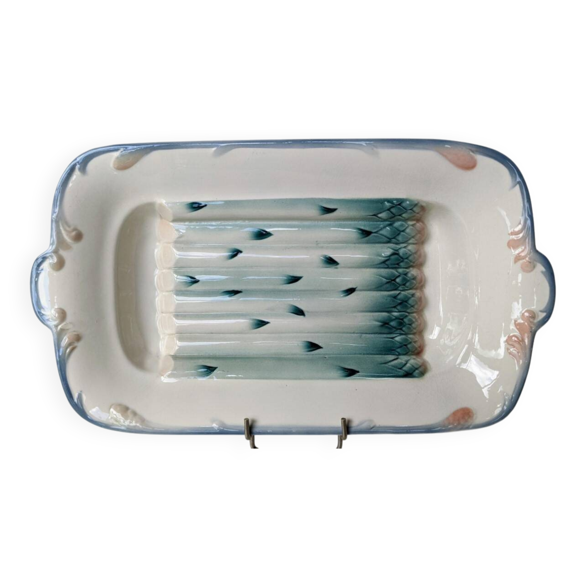 Antique asparagus dish in Digoin Sarreguemines slip