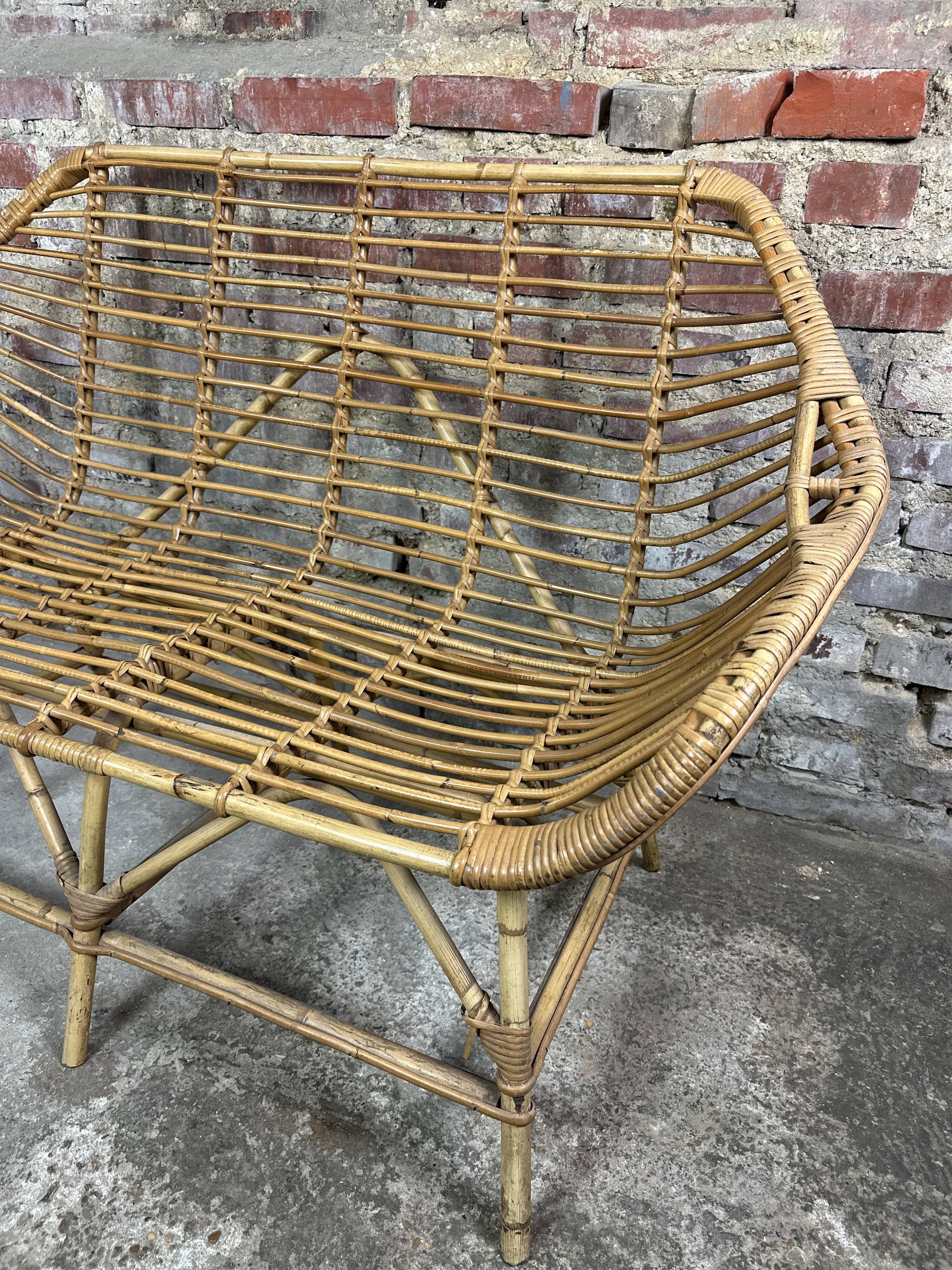 Vintage bench 60'S rattan